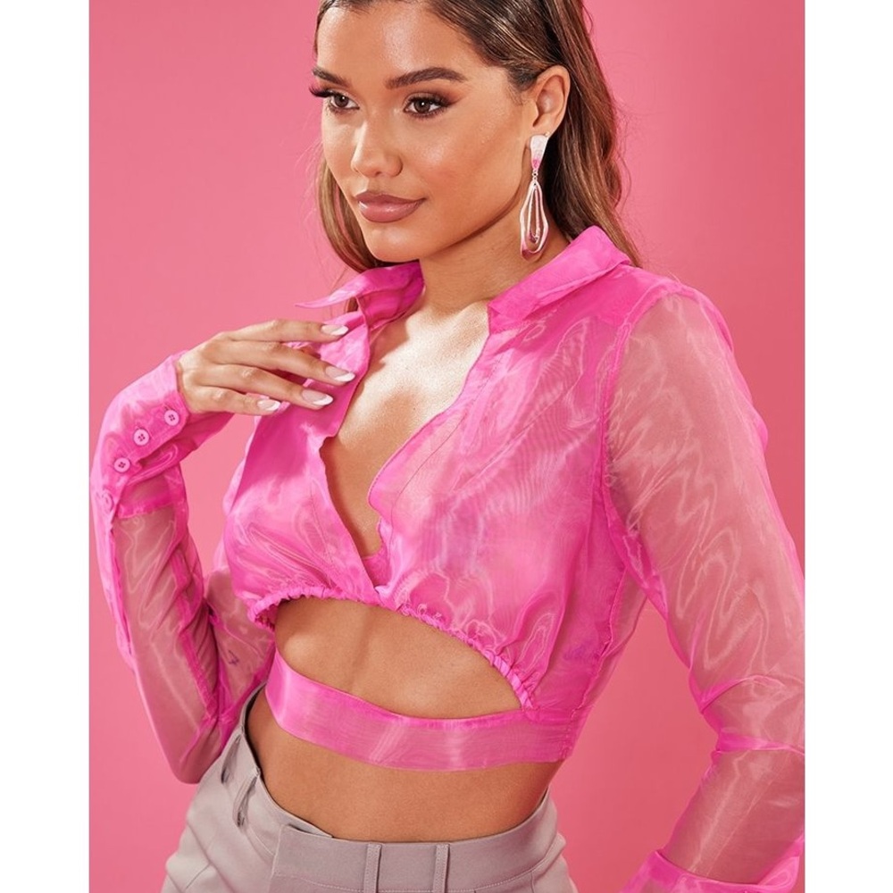 PrettyLittleThing Pink Polo Crop Blouse